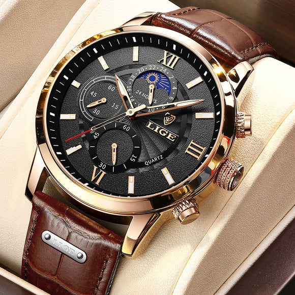 2021 LIGE Men's Watches Top Brand Luxury Men Wrist Watch Leather Quartz Watch Sport Waterproofs Waterproof Male Clock Relogio Masculino+Box